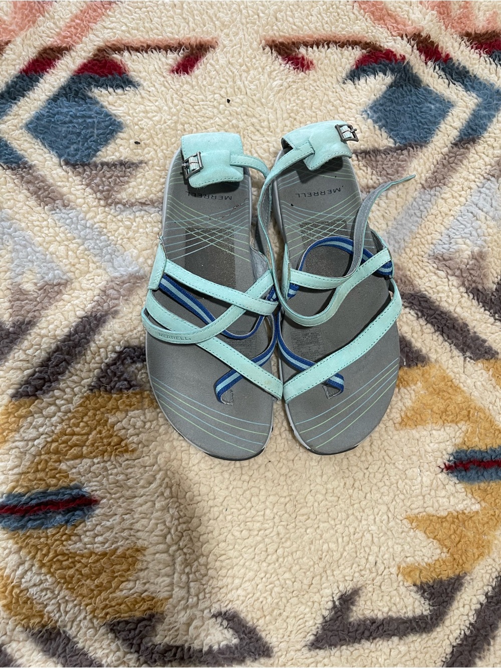 Merrell Light Blue & Grey Strappy Toe-Loop Sandals | Women’s Size 8 | Worn Once